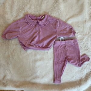 Cat and Jack Peter Pan Collar Sweatsuit Matching Set - Pink/Purple - 0-3 Months